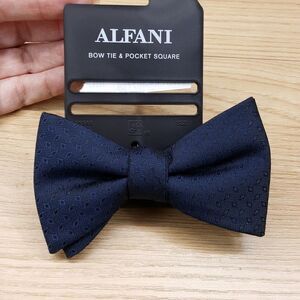 ALFANI Bow Tie Solid Blue Diamond Geo Textured Pre-Tied